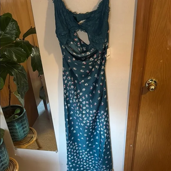 Teal Floral Slip Dress - Picture 4 of 8